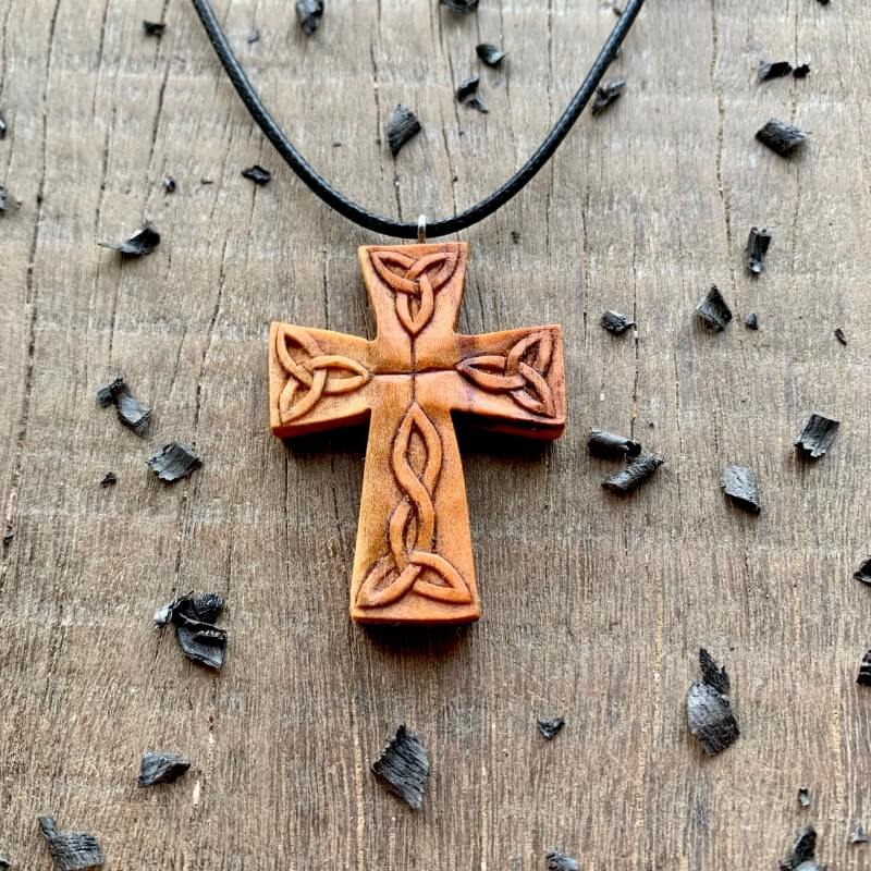 Unique Wood Celtic Cross Triquetra Pendant | Handmade | VKNG Jewelry